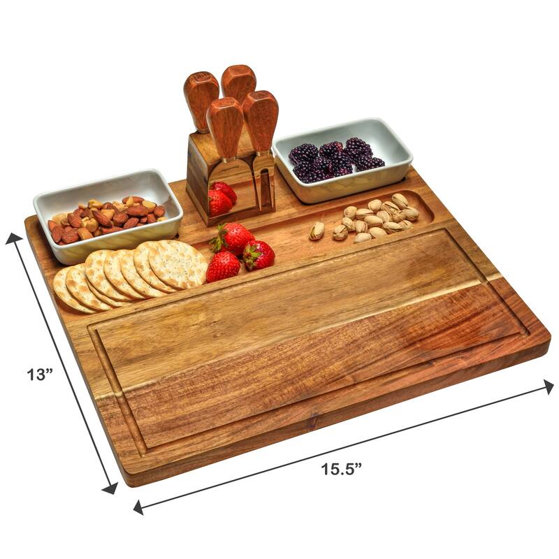 Picnic at Ascot Personalized Large Acacia Charcuterie Board Set with Bowls & Cheese Tools