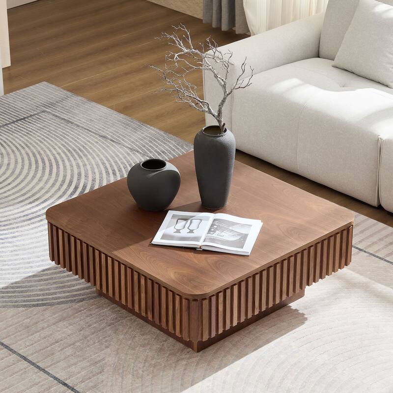 35.43 Inch Handcraft Drum Coffee Table Square Coffee Table,Lift Top Wooden Coffee Table with Hidden Storage Space
