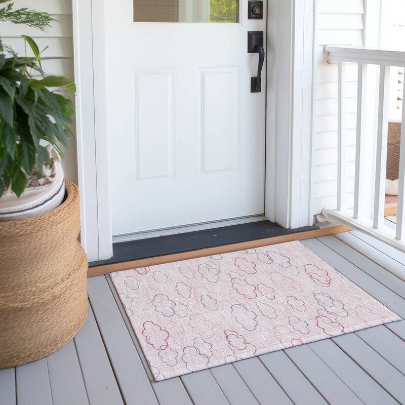 Machine Washable Indoor/ Outdoor Modern Clouds Chantille Rug - Pink - 1'8" x 2'6"