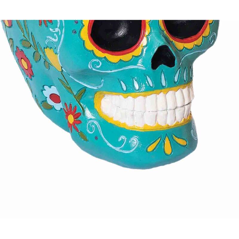 Aqua Floral Sugar Skull Decorative Figure Figurine