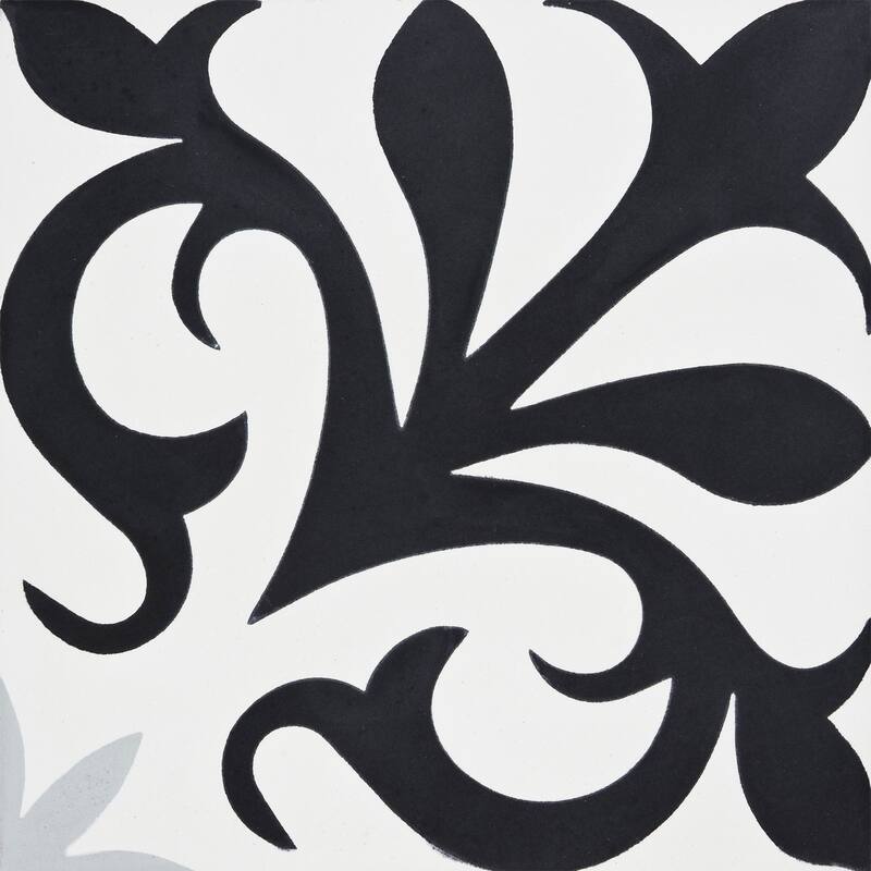 Tazarin Handmade Cement Tile, 8x8, Black-White-Grey
