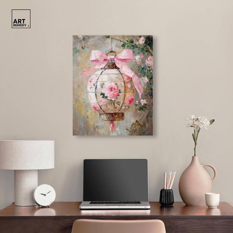 Rose Garden Lantern Canvas by Art Remedy, Gallery Wrapped