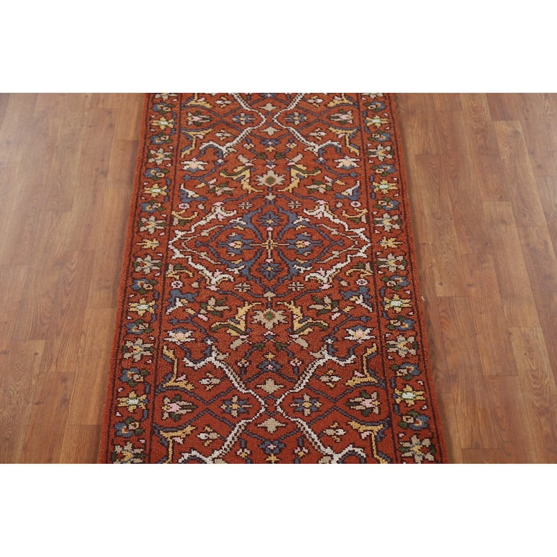 Geometric Oushak Oriental Area Rug Hand-knotted Wool Carpet - 2'7"x 5'10"