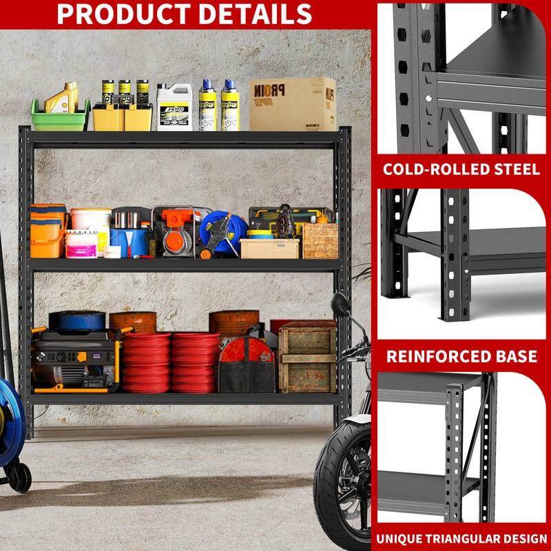 3-Tier Adjustable Metal Storage Rack, Black, 31.5/63"H