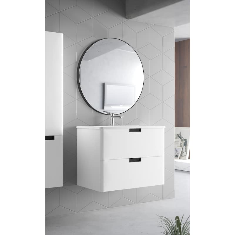 SUNBOW Black Flat Round Wall Mirror - 24 inches