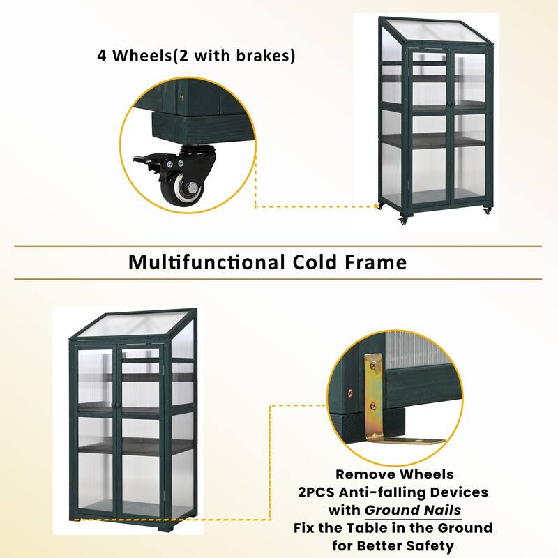 62" Portable Cold Frame Greenhouse with Wheels & Adjustable Shelves