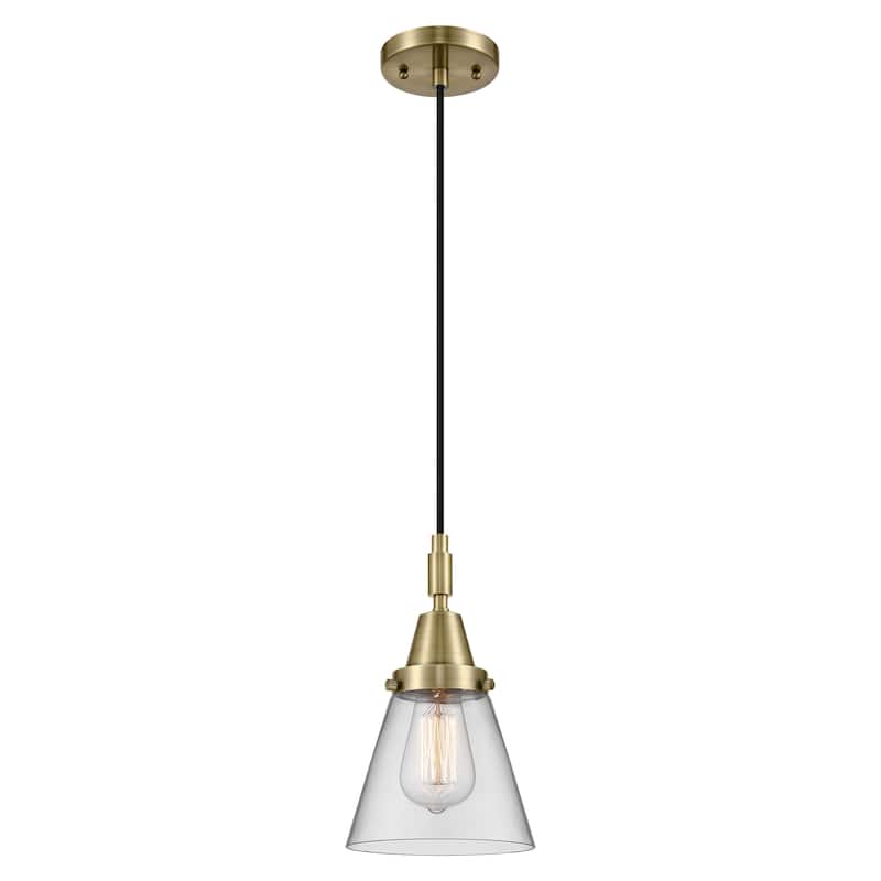 Innovations Lighting Downtown Urban - Caden Cone - 1 Light 6" Cord Hung Mini Pendant - Antique Brass/Clear Shade