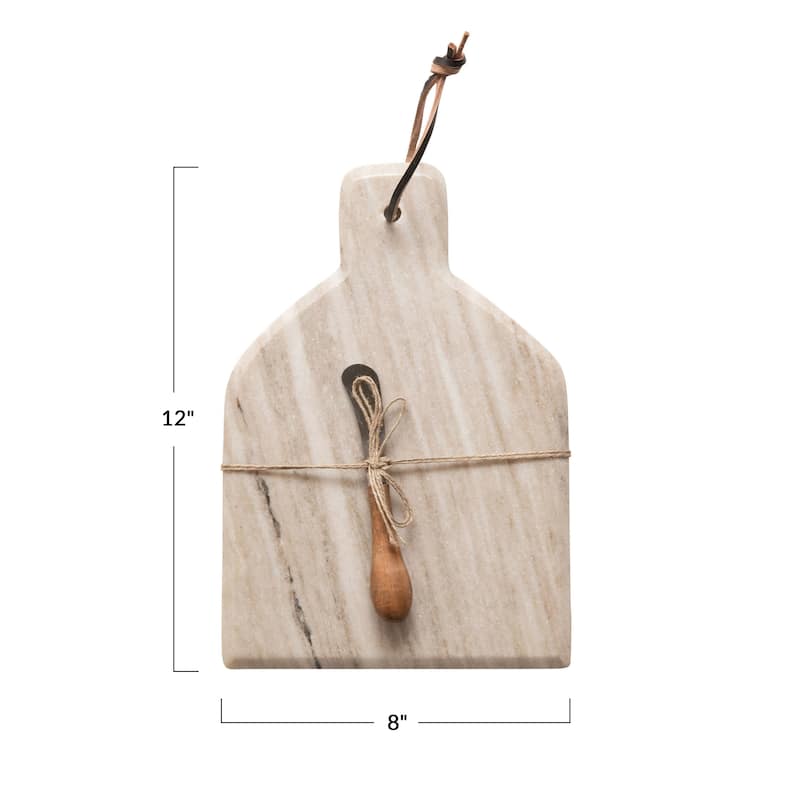 Marble Cheese/Cutting Board with Canapé Knife, Buff Color