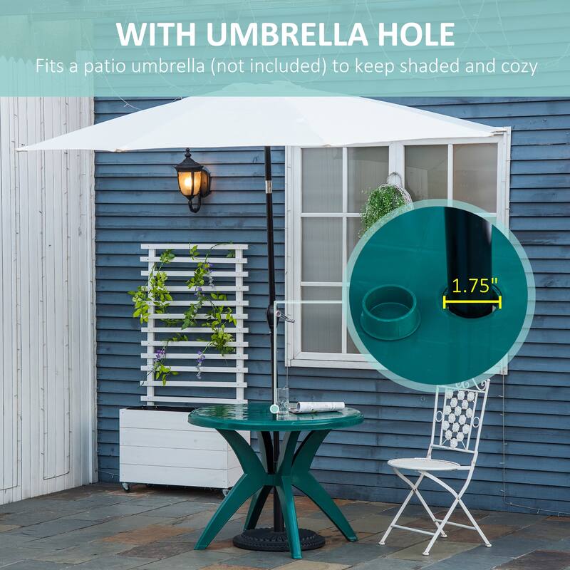Outsunny Dia Round Plastic Patio Table with Umbrella Hole,Outdoor Bistro Dining Table,for Bar,Garden,Backyard,Poolside,Yard - Green