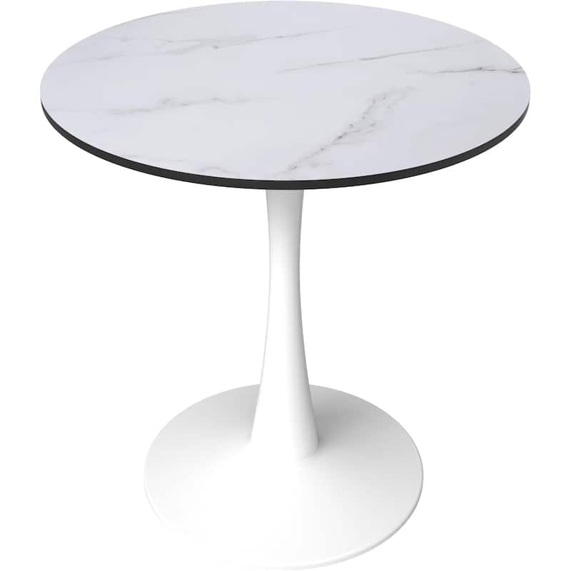 Bristol 24" Round Dining Table, Modern Pedestal Base Kitchen Table - Sintered Stone/MDF Top for Kitchen & Small Spaces - MDF - Marbled White