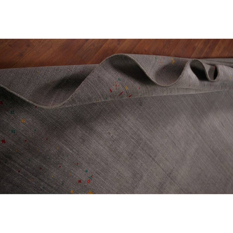 Gray Gabbeh Square Area Indian Rug Hand-Knotted Wool Carpet - 8'6"x 8'6"