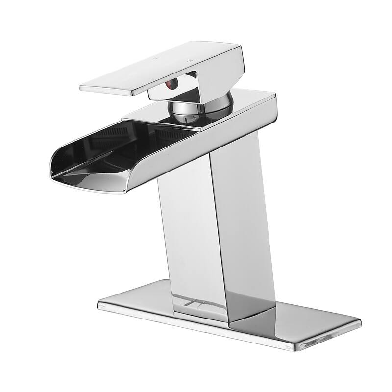 Modern Single Handle Waterfall Bathroom Sink Faucet with Overflow Pop Up Drain, Rust Resistant, Single Hole