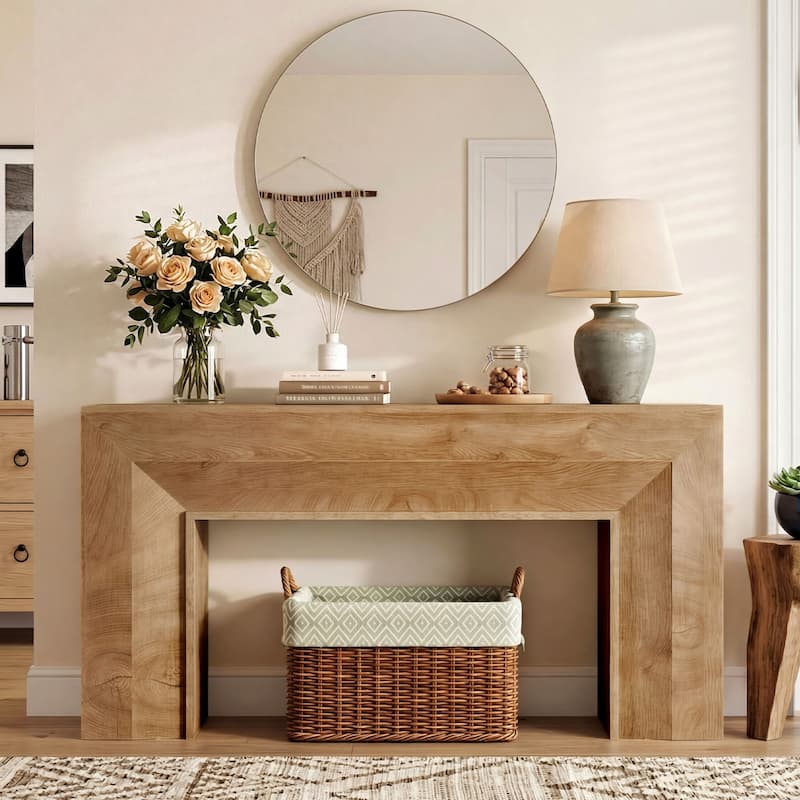 63" Long Wooden Console Table, Narrow Sofa Tables Behind Couch - 11.81" D x 62.99" W x 33.46" H