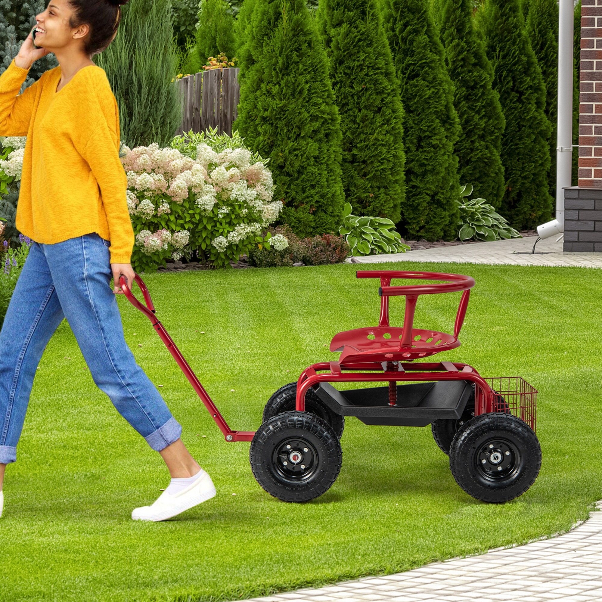 Costway Rolling Garden Cart Height Adjustable Scooter with Swivel Seat -  See Details - Bed Bath \u0026 Beyond - 37824994, image size:2000x2000