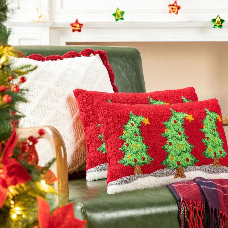 Glitzhome 18"L Hooked Bent Christmas Trees Throw Pillow