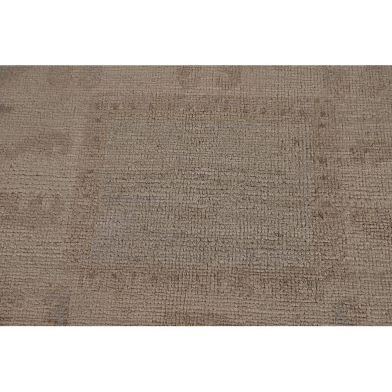 Vegetable Dye Geometric Oushak Area Rug Hand-Knotted Wool Carpet - 6'1"x 8'11"
