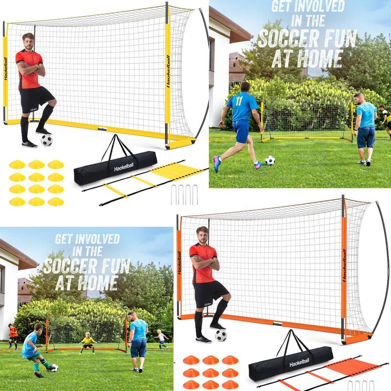 12x6ft Portable Haokelball Soccer Goal with 12 Cones, Agility Ladder, and Carry Bag for Backyard