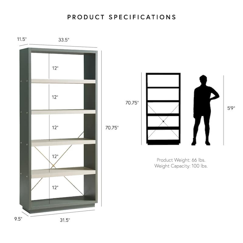 DH BASIC Clair Modern 71-inch 5-Tier Etagere Open Back Bookshelf by Denhour