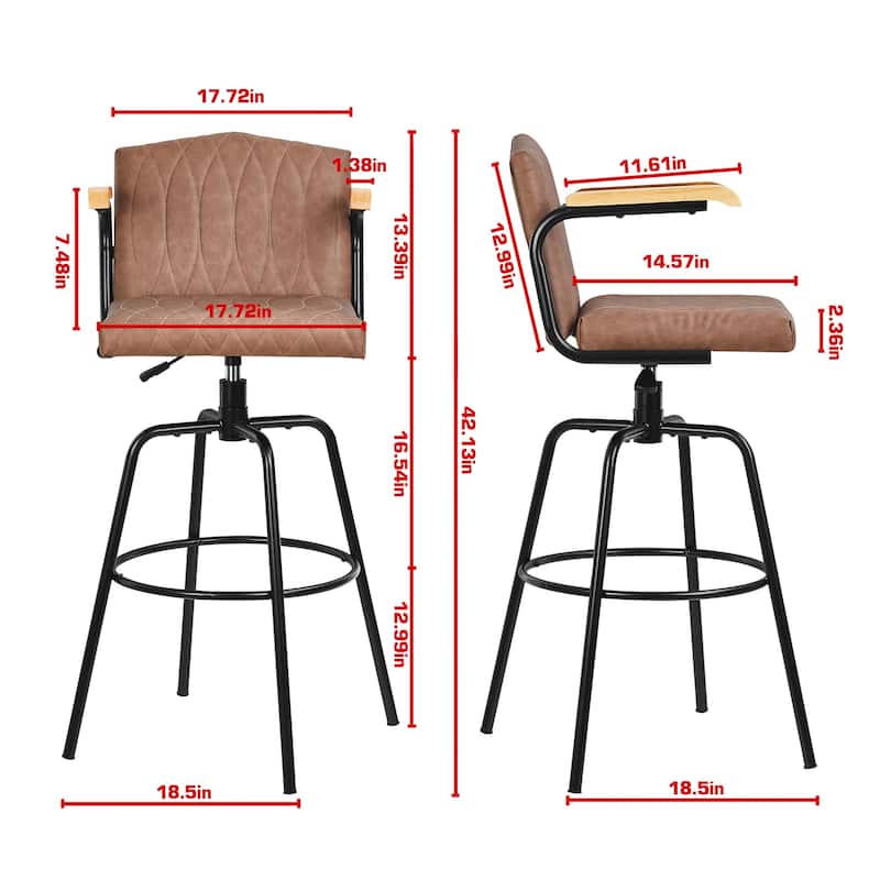 VECELO Set of 2/4 Brown PU Leather Swivel Bar Stools Comfortable Swivel Bar Stools with Footrest Fixed Height Tufted Bar Stools