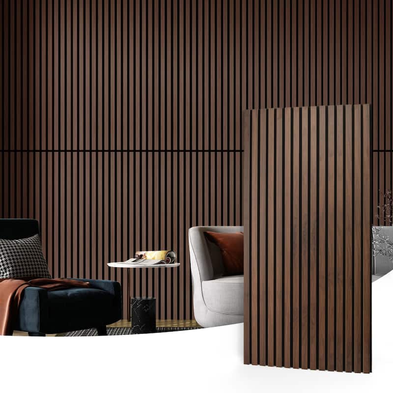 Art3d 23.6in x 47.2in Acoustic Wall Paneling,Slat Wall Cladding Siding Board,4pcs - Dark Walnut
