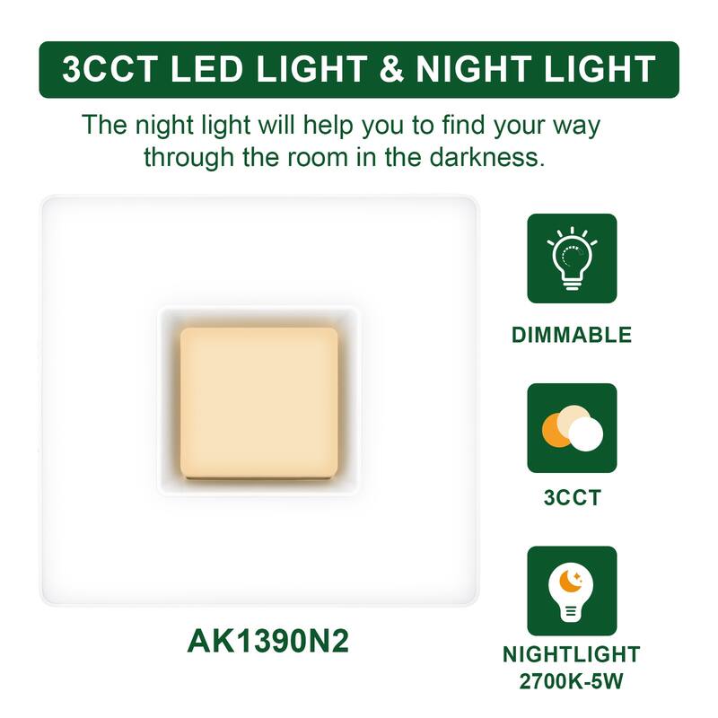 Akicon Bathroom Exhaust Fan with Light, 90 CFM, 1.5 Sones, Nightlight Included