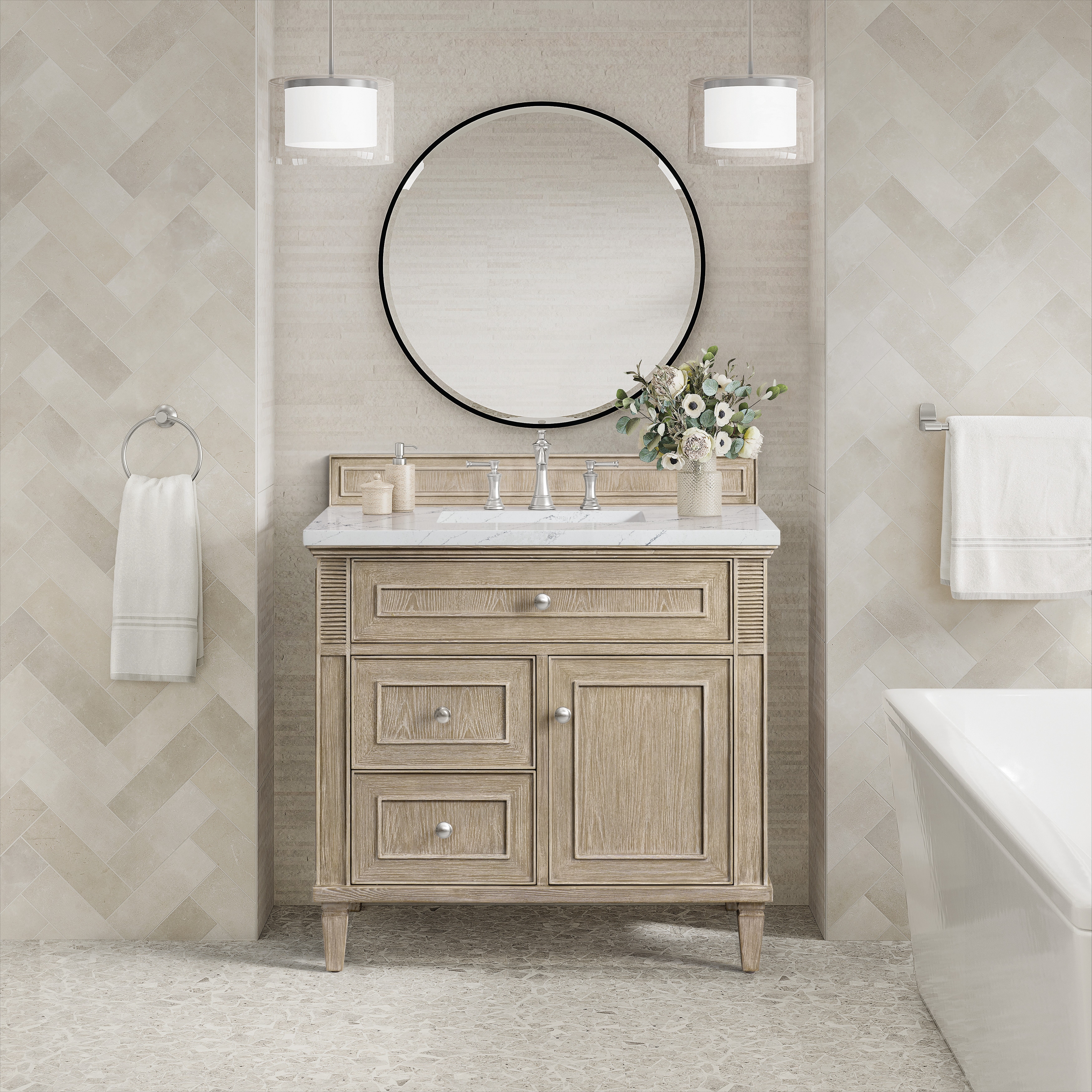 James Martin Vanities Lorelai 36" Single Vanity, Whitewashed Oak