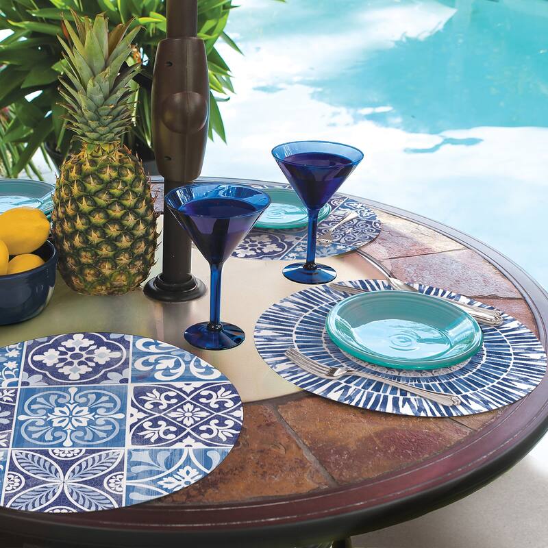 Round Reversible Wipe-clean Placemats Set of 4 - Aegean