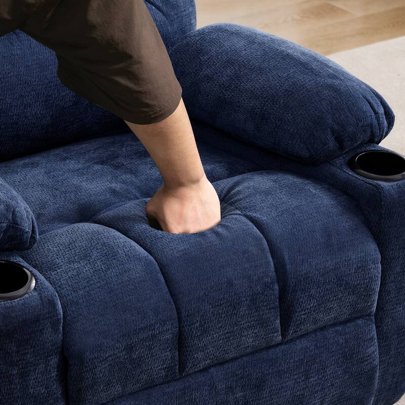 Swivel Recliner Chair with Heat & Massage, Oversized Fabric Manual Recliner Chair, Single Sofa with Cup Holders & Side Pocket