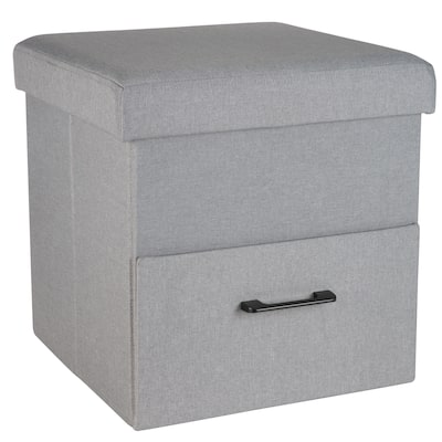 Simplify Collapsible Storage Ottoman with Drawer in Grey