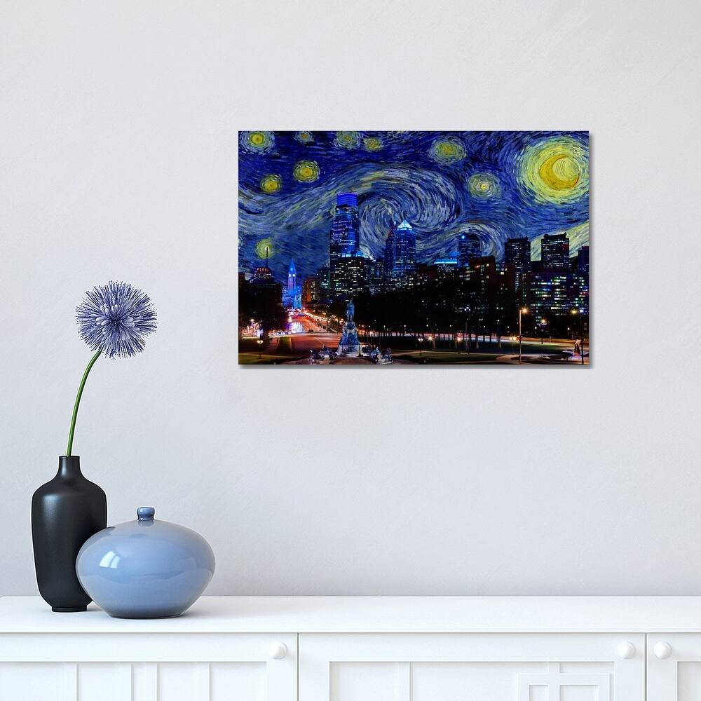 iCanvas "Philadelphia, Pennsylvania Starry Night Skyline" by 5by5collective Canvas Print