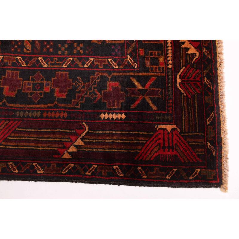 ECARPETGALLERY Hand-knotted Teimani Black, Dark Red Wool Rug - 3'7 x 6'8