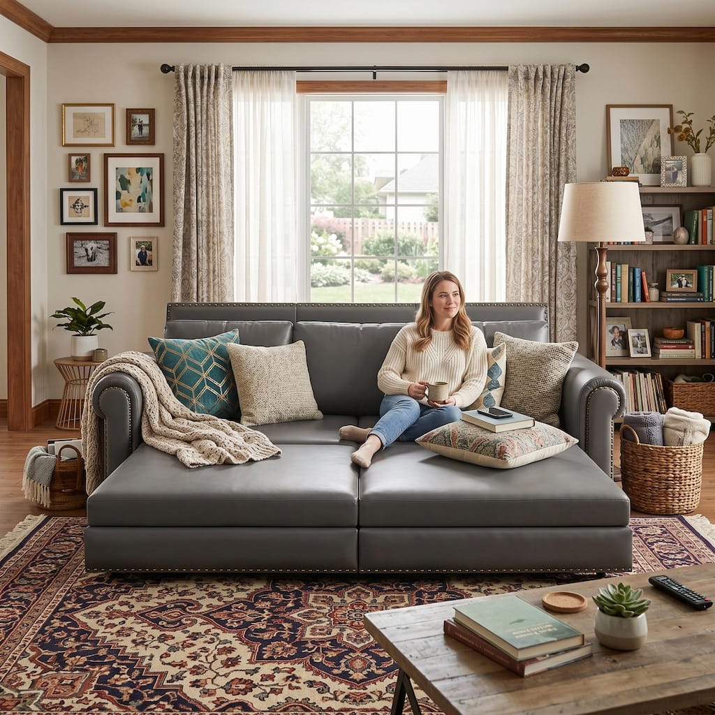 Homy Casa Faux Leather Pull-Out Sofa Bed, 3-in-1 Convert Sleeper Couch