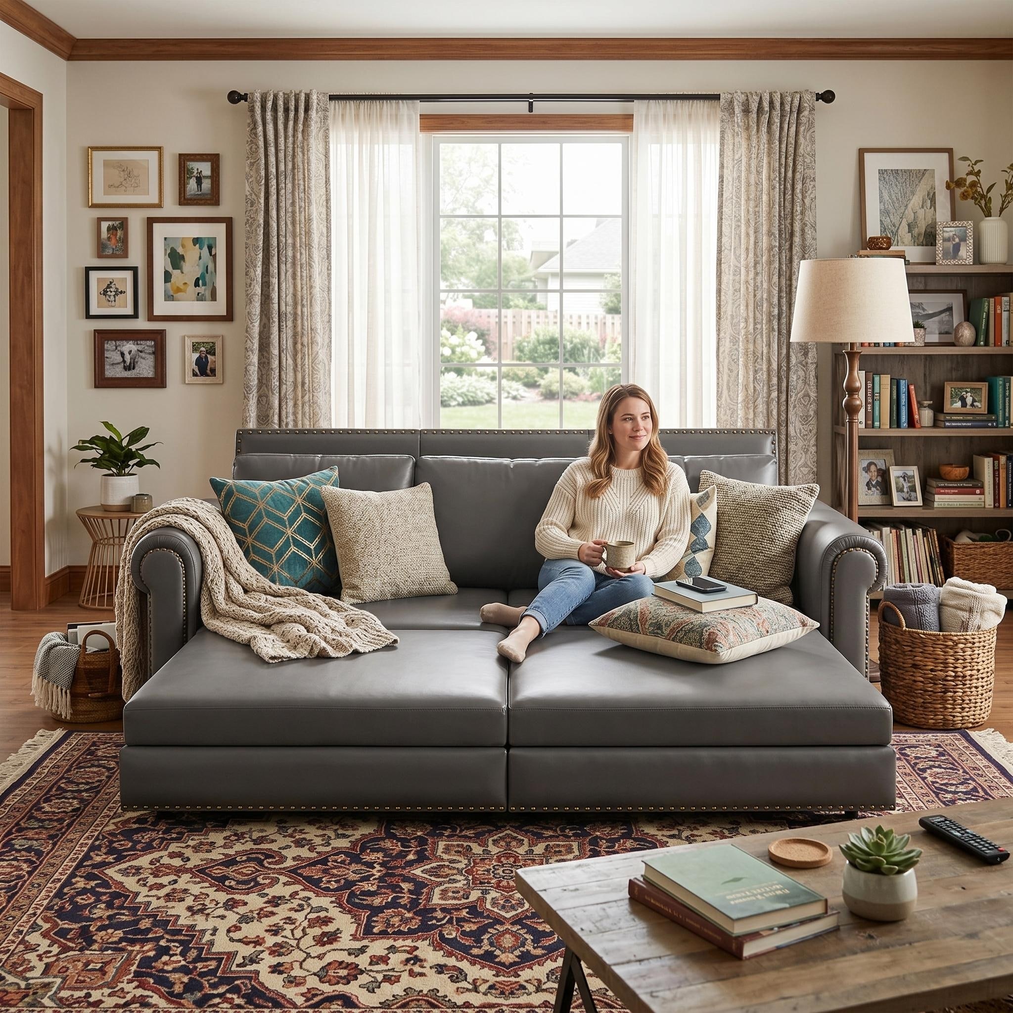 Homy Casa Faux Leather Pull-Out Sofa Bed, 3-in-1 Convert Sleeper Couch
