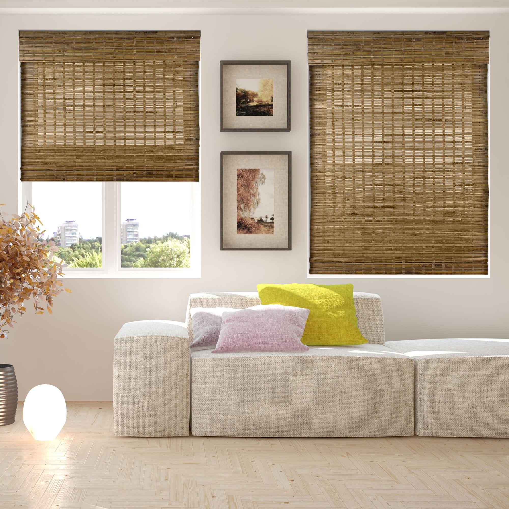 34x60 in Dali Native Cordless Roman Shade Light Filtering Bamboo UV Window Blind 