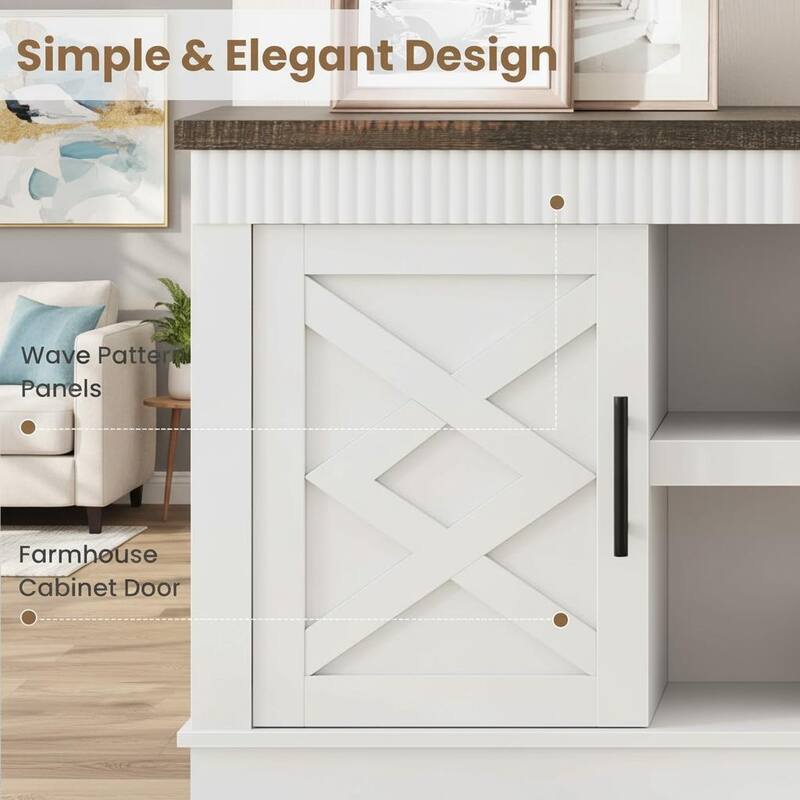 Fluted TV Stand, with 2 Door &Open Storage Shelf