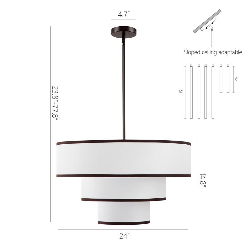 Modern Chandelier 24" 5-Light Bronze Tiered Drum Linen Shade