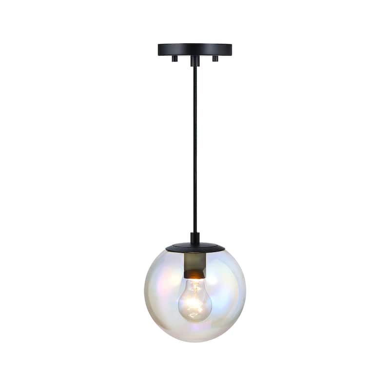 Neva 60 Watt 1-Light Matte Black Globe Pendant Light with Clear Iridescent Glass Shade - 7.75