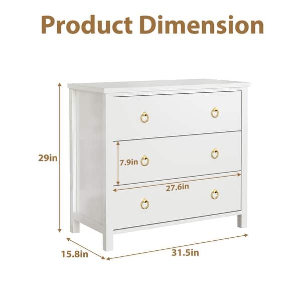 dimension image slide 1 of 4, Modern Chest of Drawers with Gold Ring Pull Handles & Strong Legs, Storage Cabinet for Bedroom, Living Room, Entryway