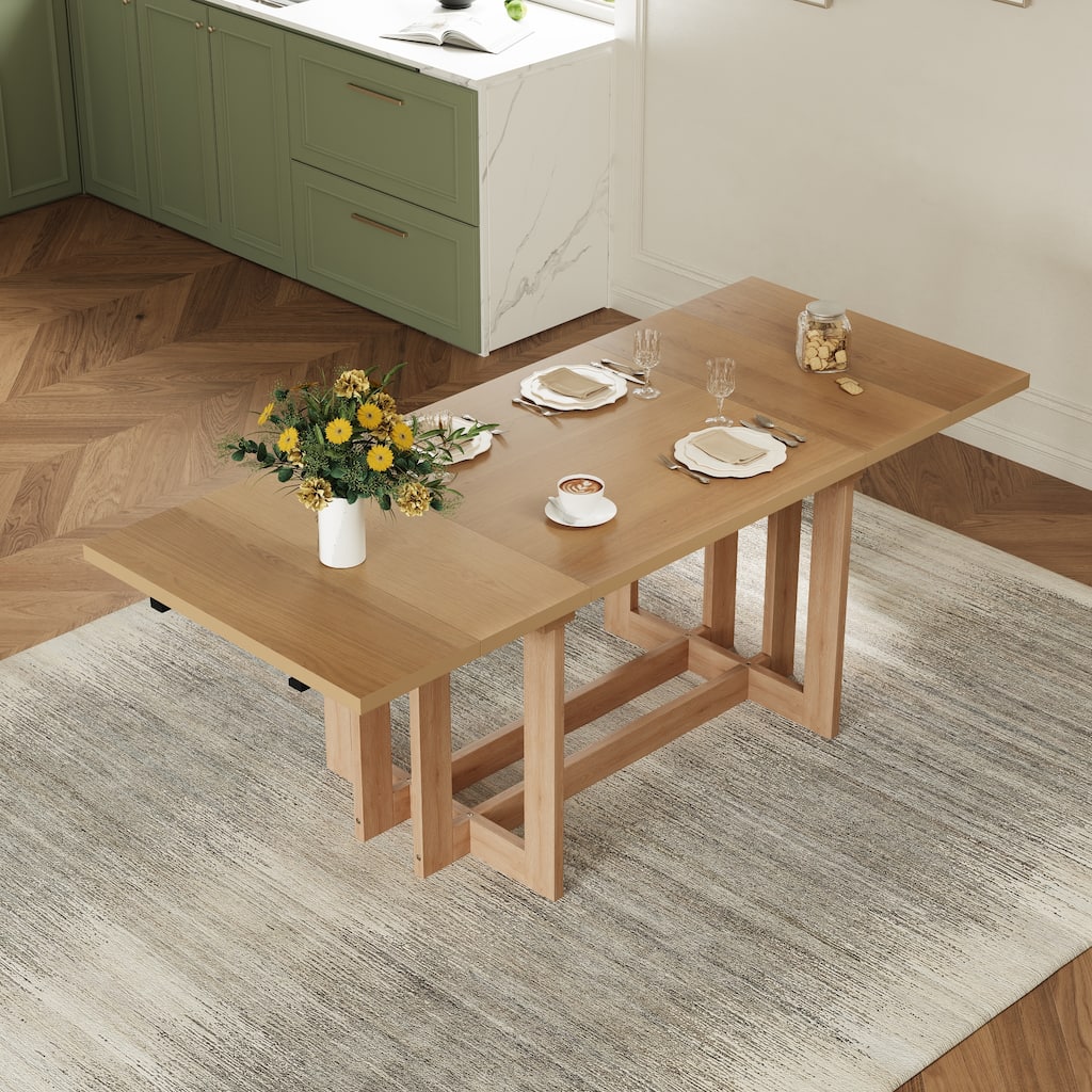 82" Rustic Extendable Dining Table with 2 Removable Leaves, Trestle Kitchen Table