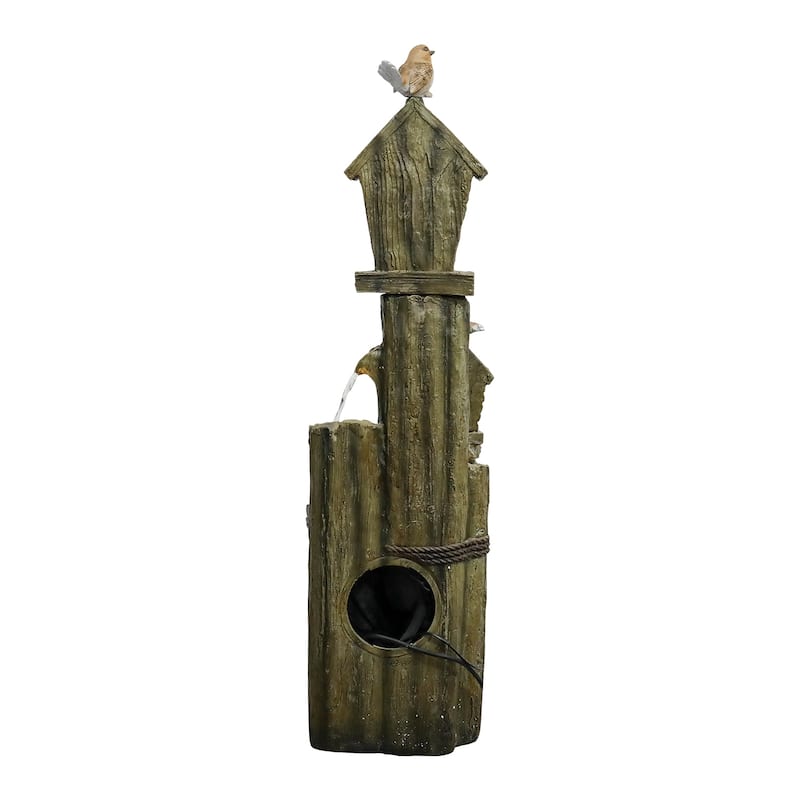 39.3in Outdoor Water Fountain w/LED Lights, Birdhouse Garden Fountain