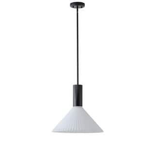 Black Metal Pendant Light Frosted White Glass Shade Modern Hanging Ceiling Fixture - N/A