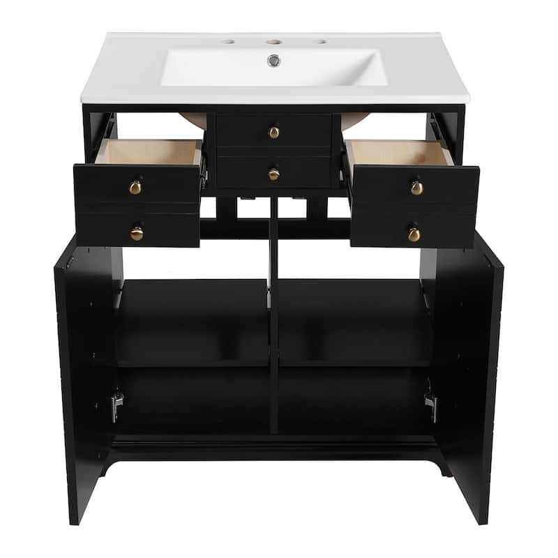 30'' Bathroom Vanity with Ceramic Combination Sink with 2 Drawers