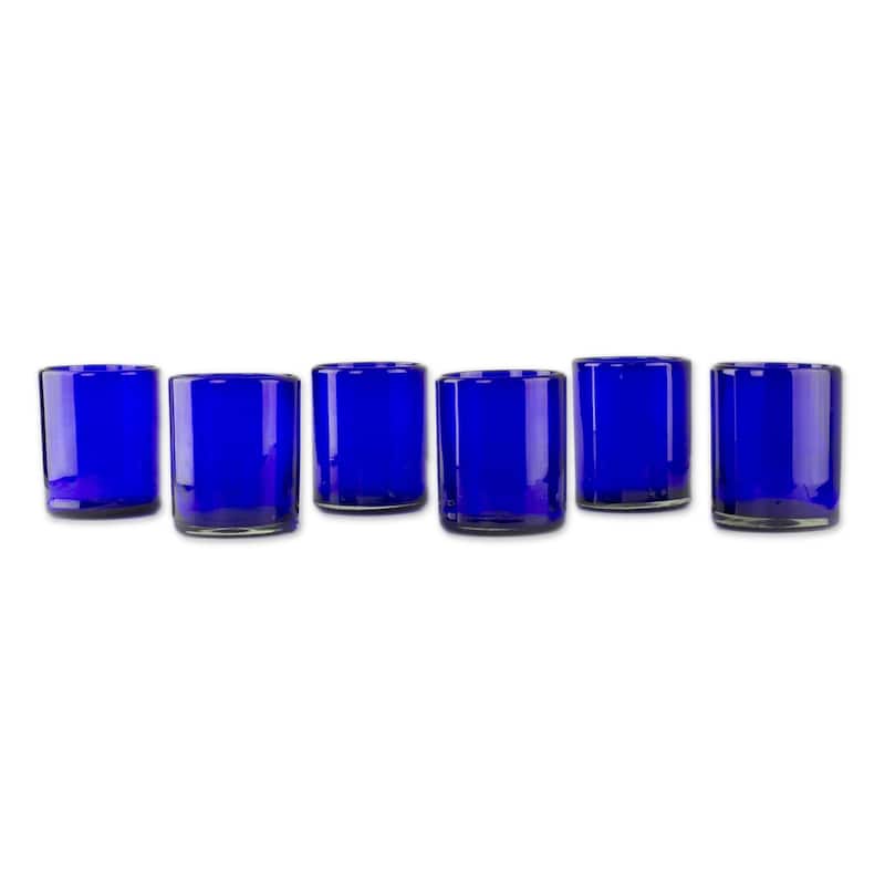 NOVICA Artisan Handblown Glass Tumblers Blue Mexican Drinkware Recycled Royal Tableware 'Pure Cobalt'(Set Of 6) - 3.9*3.1