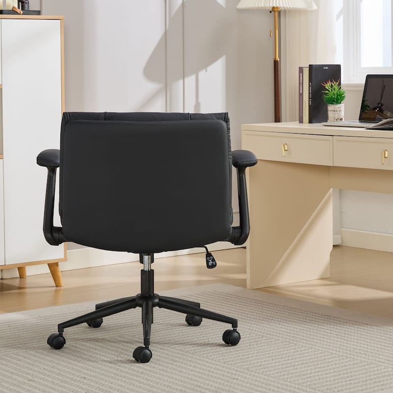 Cross Legged Office Chair on Wheels with Flip-Up Armrests Leather and Wide Seat