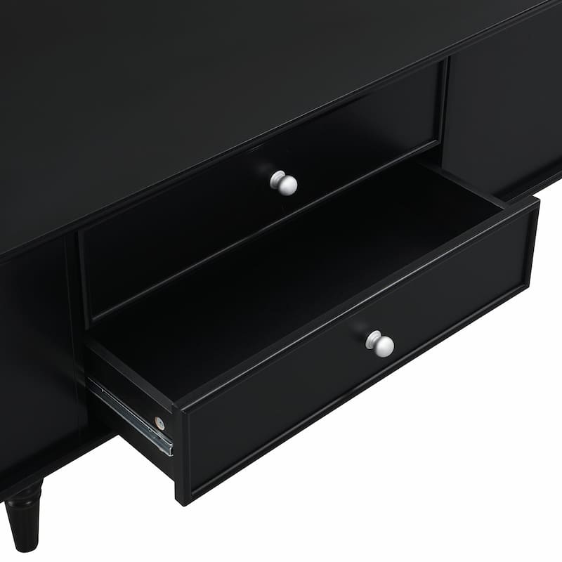 47.2" Wood Coffee Table with Metal Handles and Four Solid Wood Legs