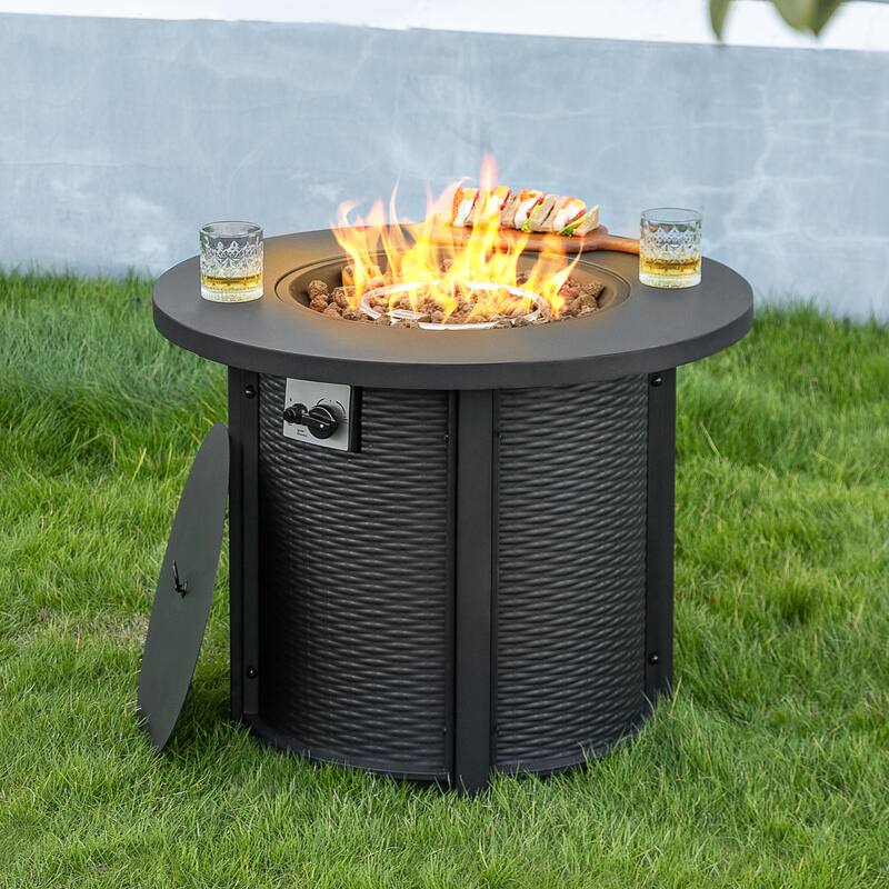 Patio Metal 30'' Round Propane Fire Pit Table with Lid and Lava Rocks ...