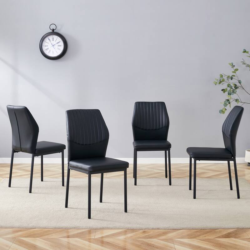 Leather Dining Chair Set of 4, Black kitchen Armless Side Chairs Visitor Chair with Thick Cushioned Seats for Dining room