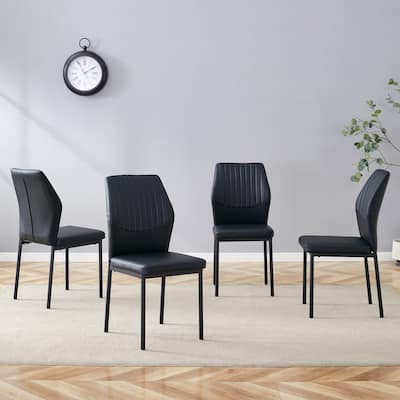 Set of 4 Vertical Stripe Design Dining Chair with Metal Leg Armless Chair Accent Chair Armless Chair for Dining Room
