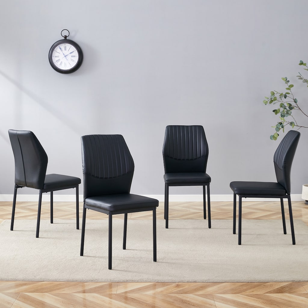 Set of 4 Vertical Stripe Design Dining Chair with Metal Leg Armless Chair Accent Chair Armless Chair for Dining Room