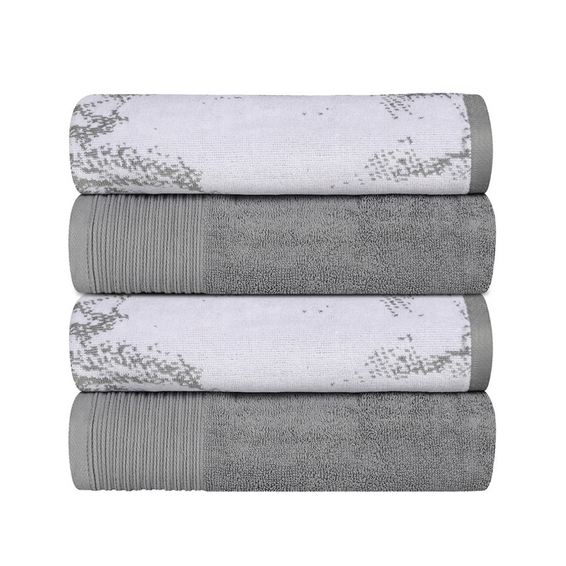 Blue Nile Mills Solid Jacquard 4-Piece Cotton Bath Towel Set - Highly Absorbent Hotel Quality Towels
